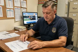 Administrateur de club de football consultant des documents de licence et mutation au bureau du comité Drôme Ardèche