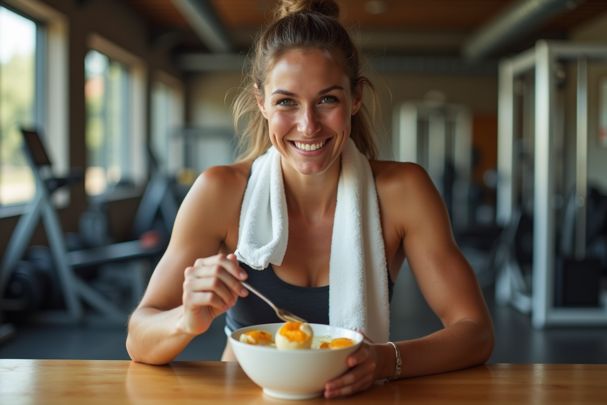 Athlète souriant avec bol d