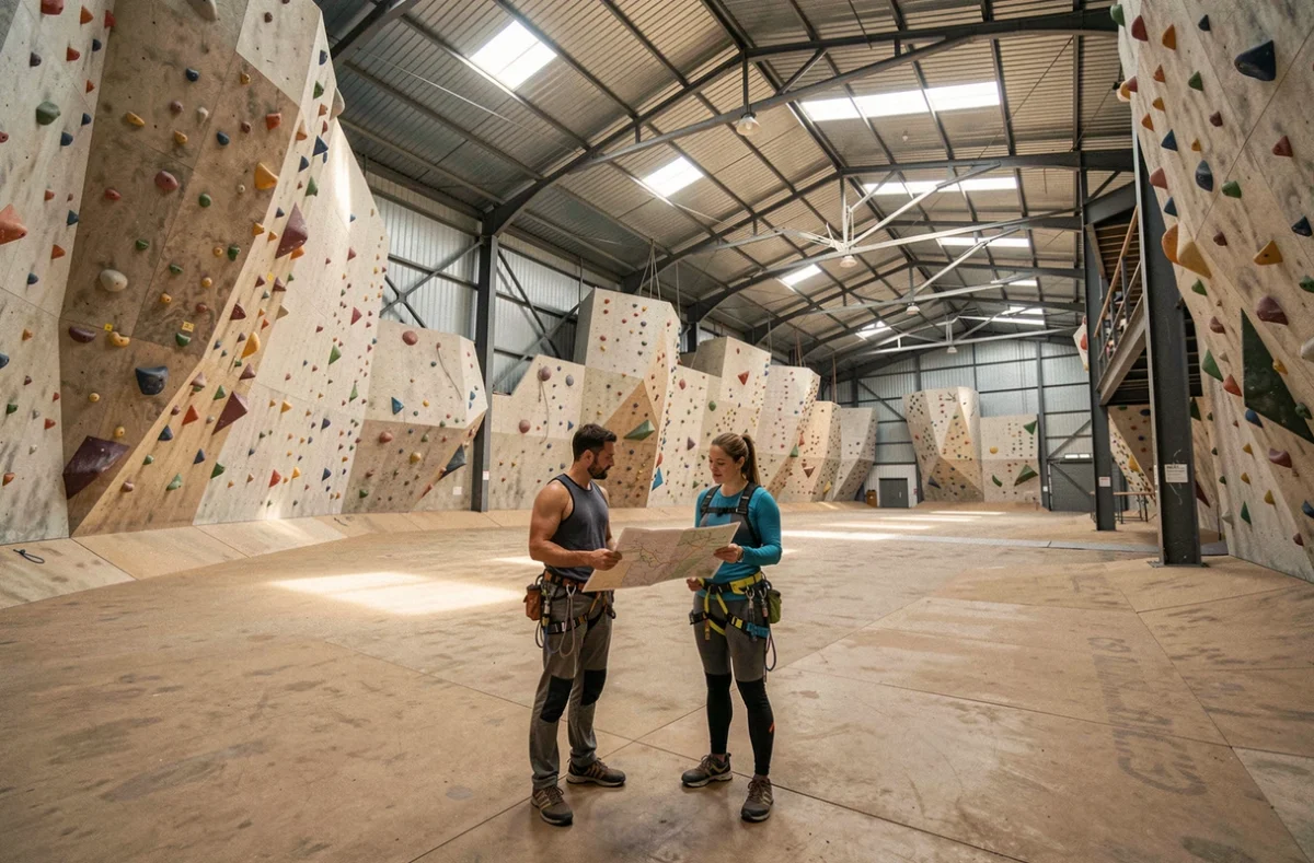 Grande salle d'escalade Climb Up Wambrechies avec grimpeurs admirant l'espace au nord de la métropole lilloise