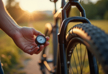 Vérification de la pression des pneus de VTT en extérieur