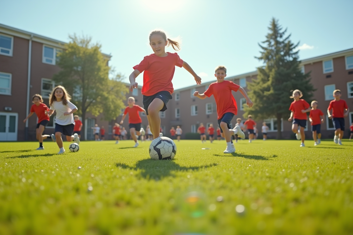 Enfants jouant au sport en plein air lors d