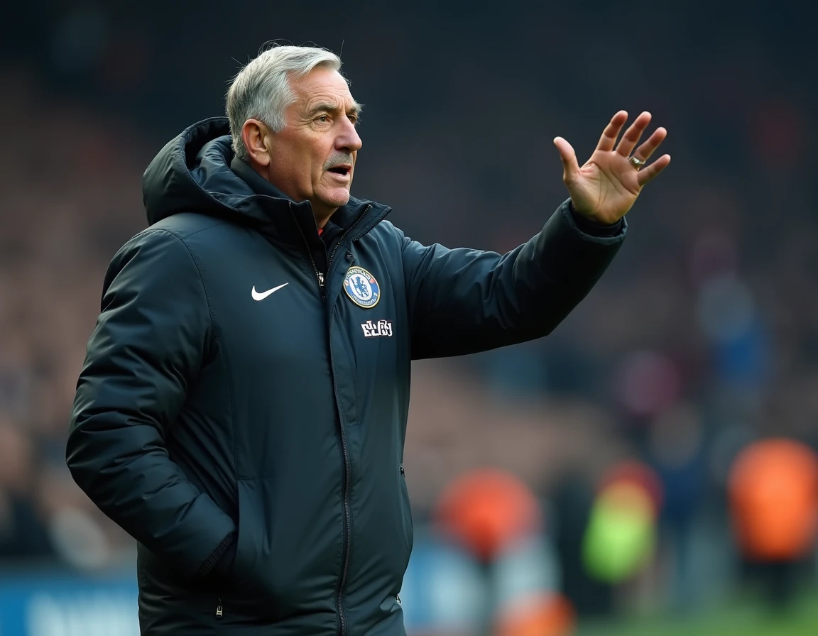 Entraîneur du RC Strasbourg donnant des consignes tactiques en bord de touche lors d'un match de Ligue 1
