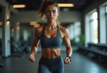 Femme en entraînement HIIT dans une salle moderne