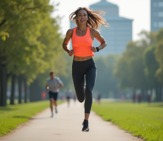 Effets de sauter 1000 fois par jour : les conséquences sur la santé Femme sportive sautant dans un parc urbain en matinée