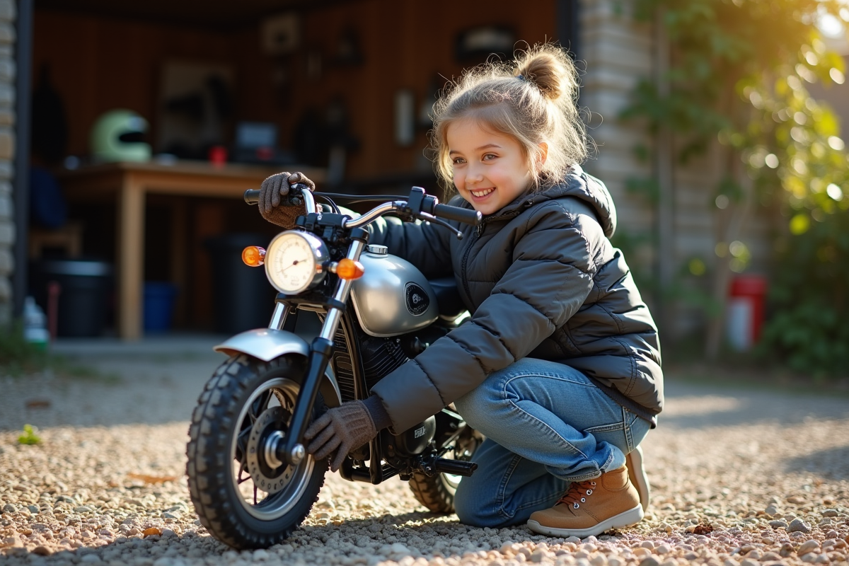 Fille vérifiant la pression de son Yamaha Piwi