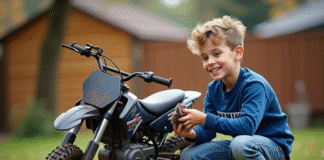 Moto enfant Yamaha : l’art d’entretenir la Piwi de votre enfant Garçon souriant nettoyant sa moto Yamaha Piwi