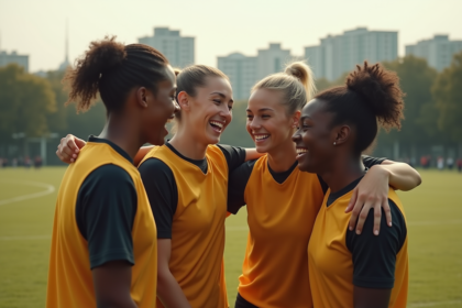 Jeunes adultes souriants en équipe sportive en extérieur