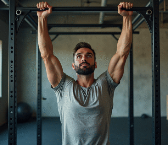 Homme en entraînement de musculation en salle