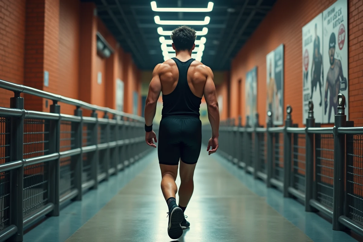 Jeune lutteur moderne dans un couloir d arena