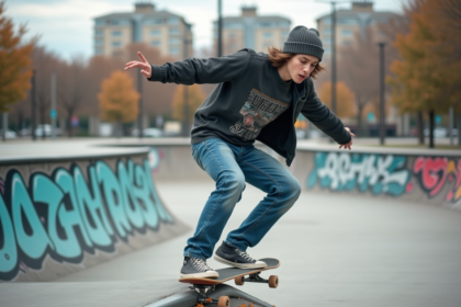 Jeune skateboarder en pleine trick sur rampe de skate