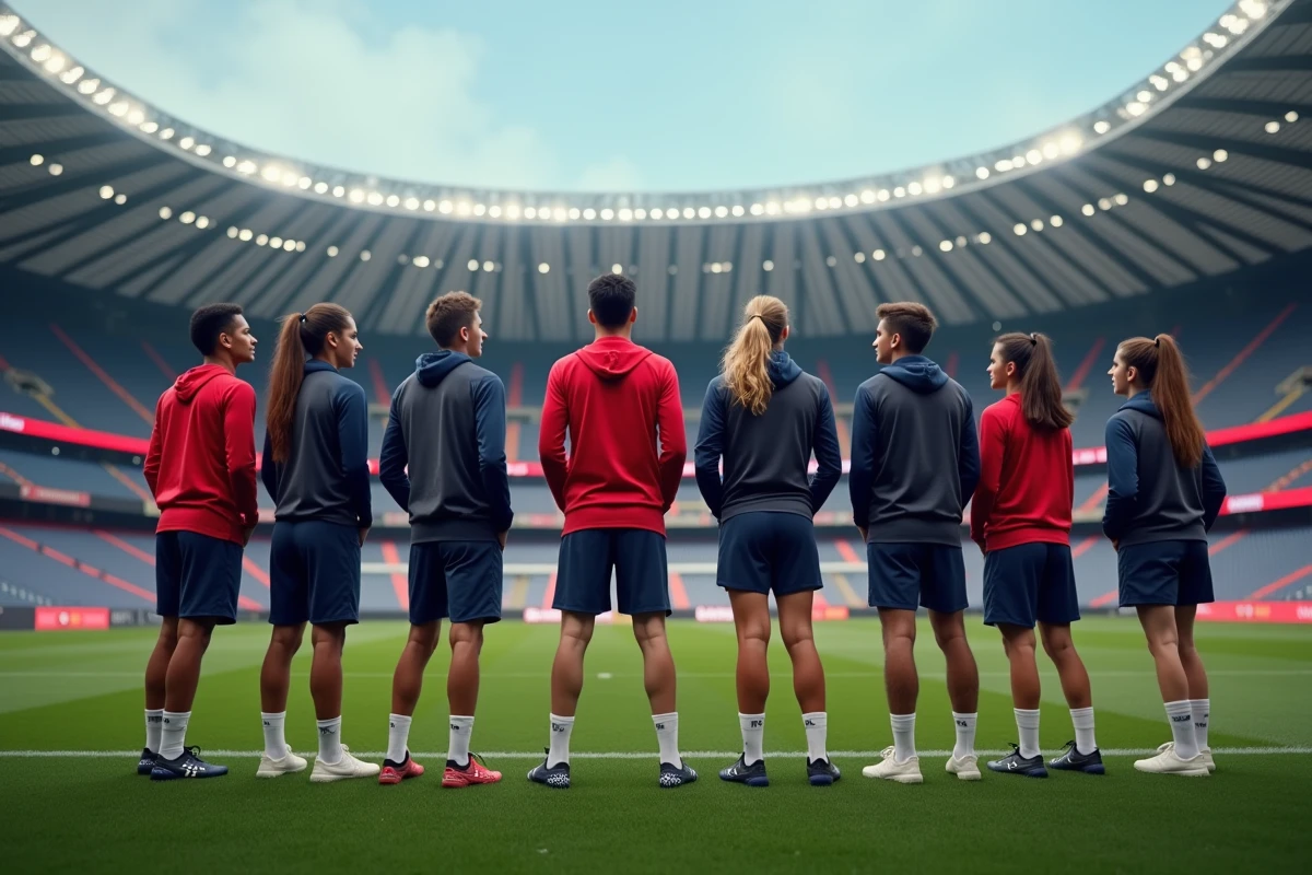 Jeunes footballeurs regardant le tableau dans le stade PSG