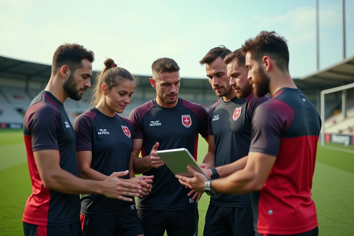 Groupe de jeunes joueurs rugby en entraînement