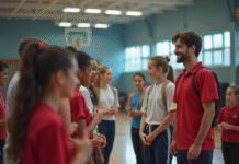 Groupe d'élèves sportifs dans une salle de gym moderne