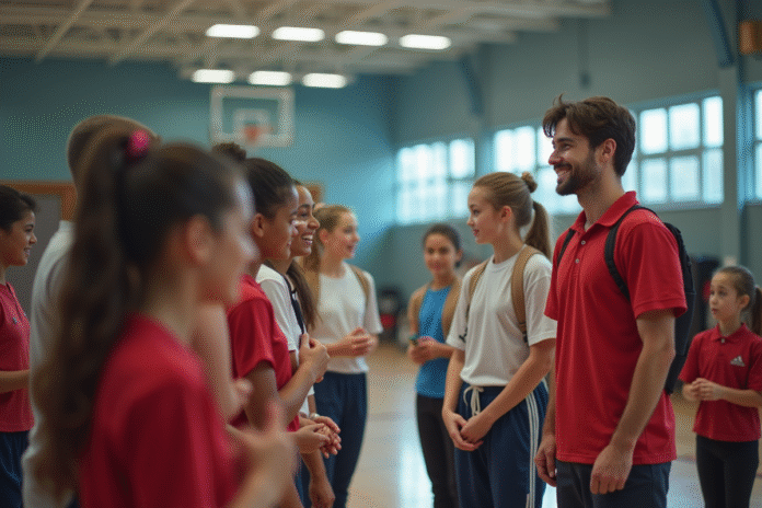 Groupe d'élèves sportifs dans une salle de gym moderne