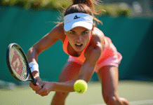 Joueur de tennis concentré lors d'un match intense
