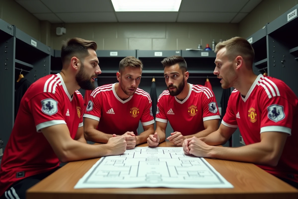 Joueurs de football découvrant les résultats du tirage au sort des demi-finales de la Coupe de France dans le vestiaire