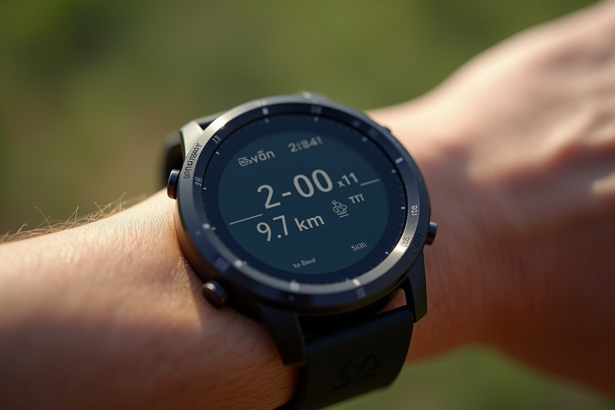 Montre de sport affichant 6 miles et 9 7 km au poignet