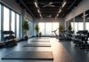 Studio de fitness moderne avec tapis et miroirs lumineux