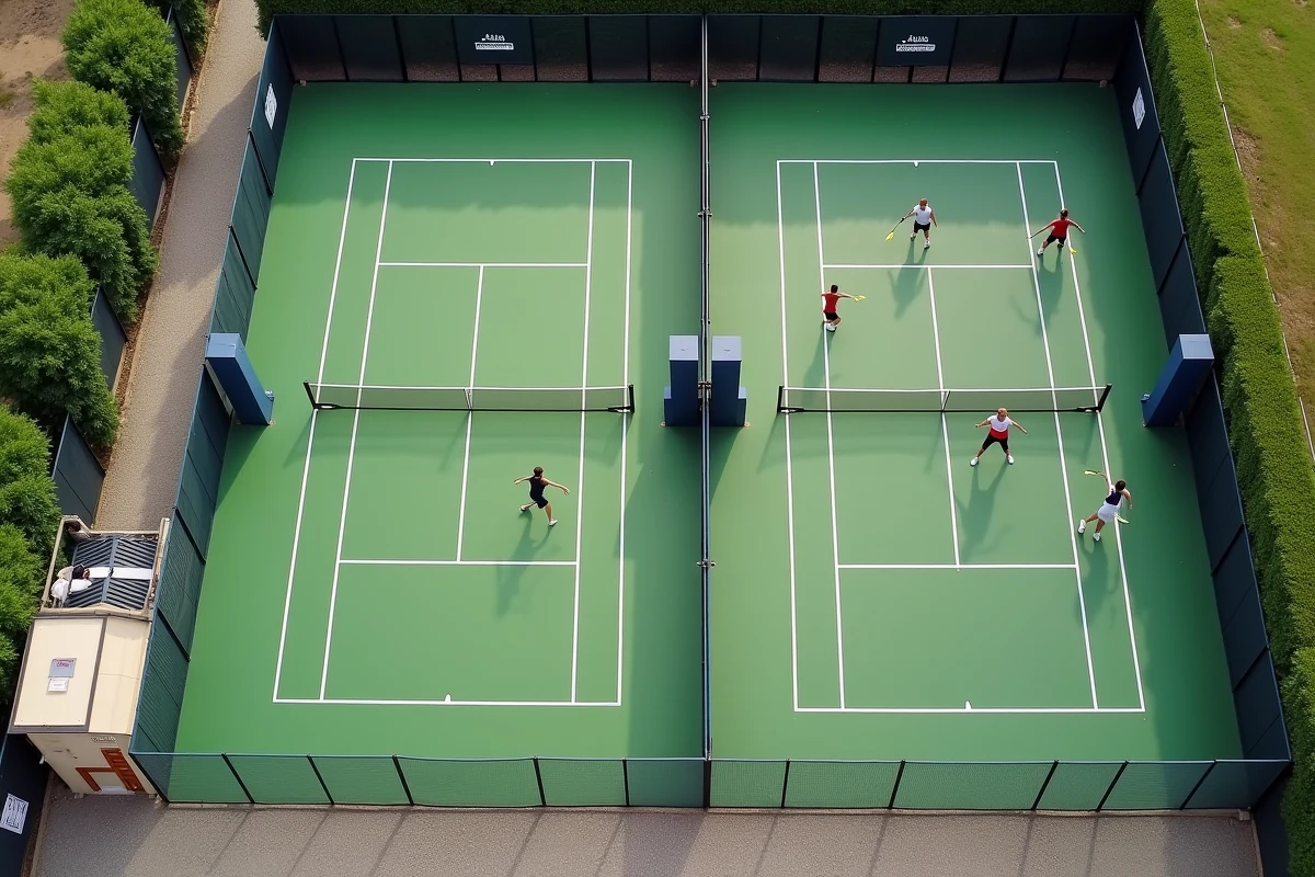 Vue aérienne de deux courts de padel dont un disponible à la location dans un complexe sportif privé